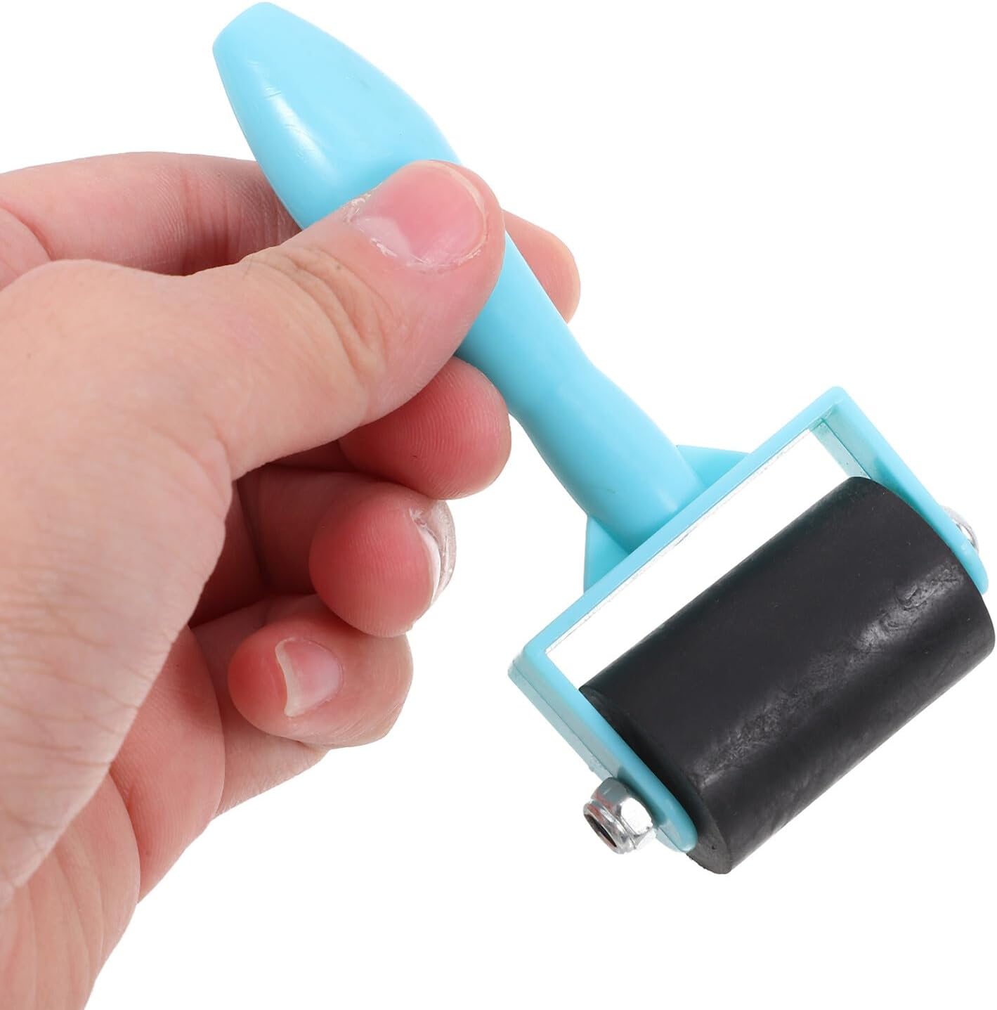 DIYEAH 7pcs Rubber Printmaking Roller Set, 3.5cm Blue Handle Brayers for Craft Stamping and DIY Block Printing Art Supplies