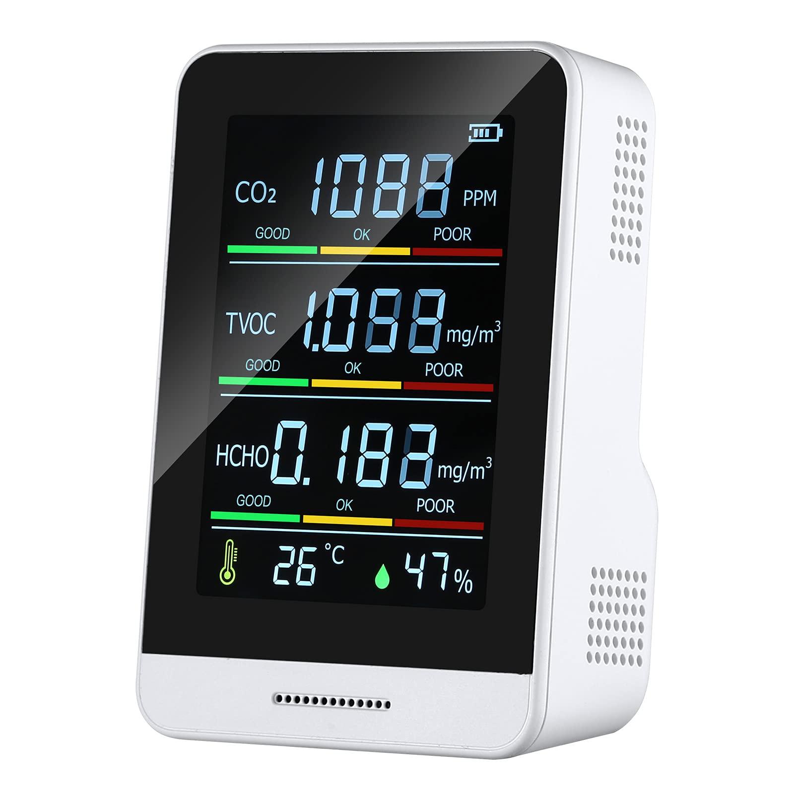 3.5 CO2 Detector TVOC Formaldehyde Detector HCHO Air Quality Detector Portable Intelligent Air Detector Temperature Humidity Sensor Tester (Color : White)-image-44