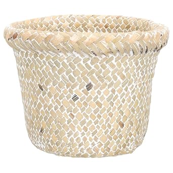 Alipis Vintage Woven Trash can - White Rattan Wastebasket for Home Decor, 8.26X8.26X7.08 Inch, Multi-Purpose Storage Bin for Laundry, Kitchen, and Office