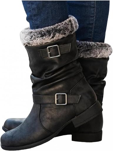 Amazon.com: Niceast Botas de invierno para mujer, botas de vaquero de tacón  bajo, botas térmicas, cómodas botas de combate : Ropa, Zapatos y Joyería