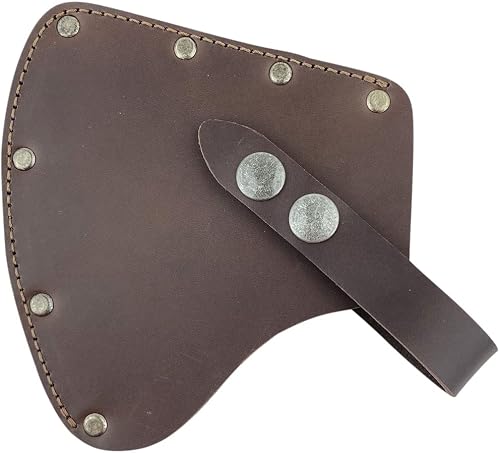 Camper Axe Head Sheath Handmade from Full Grain Leather - Protector Case, Hatchet Blade Safety Sleeve, Camping Accessories, Lumberjack Outdoors Essentials - Great Gift - Bourbon Brown
