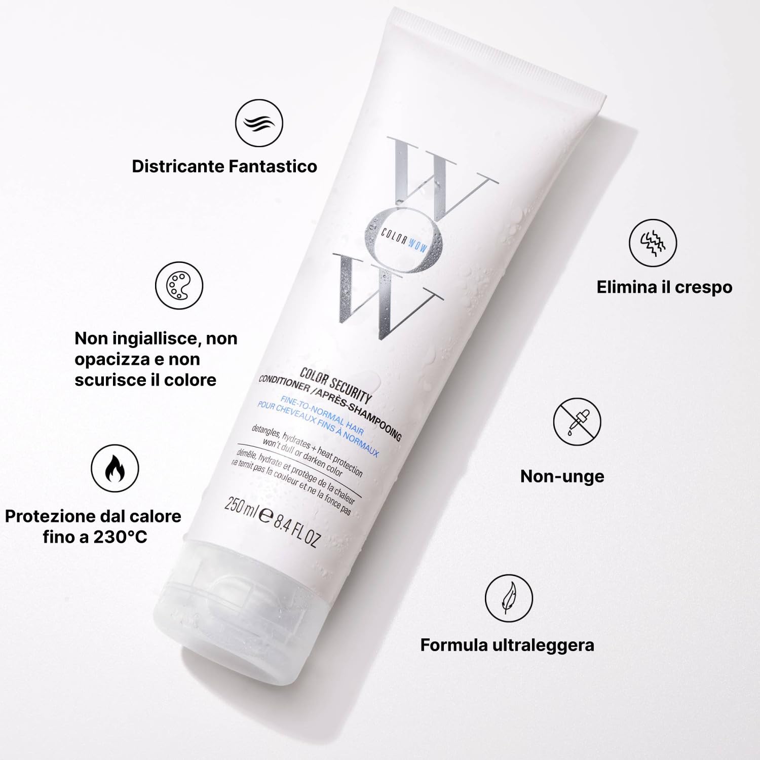 Color Wow, Color Security Conditioner Fine-Normal, Balsamo Leggero, Idrata e Districa senza Appesantire, Con Olio di Argan e Complesso Sealicon, Per Capelli da Fini a Normali, 250ml