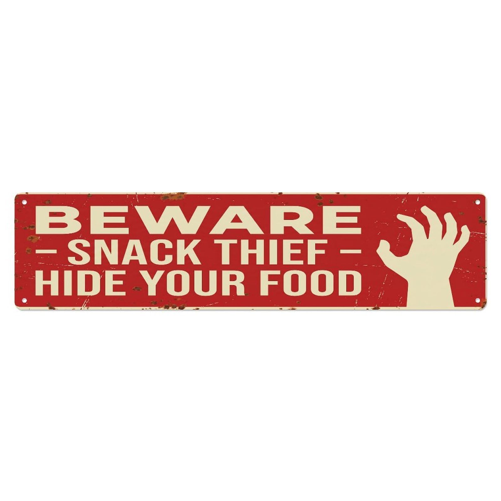 Fqcyn Style Metal Tin Sign Vintage Funny Beware Snack Thief Warning