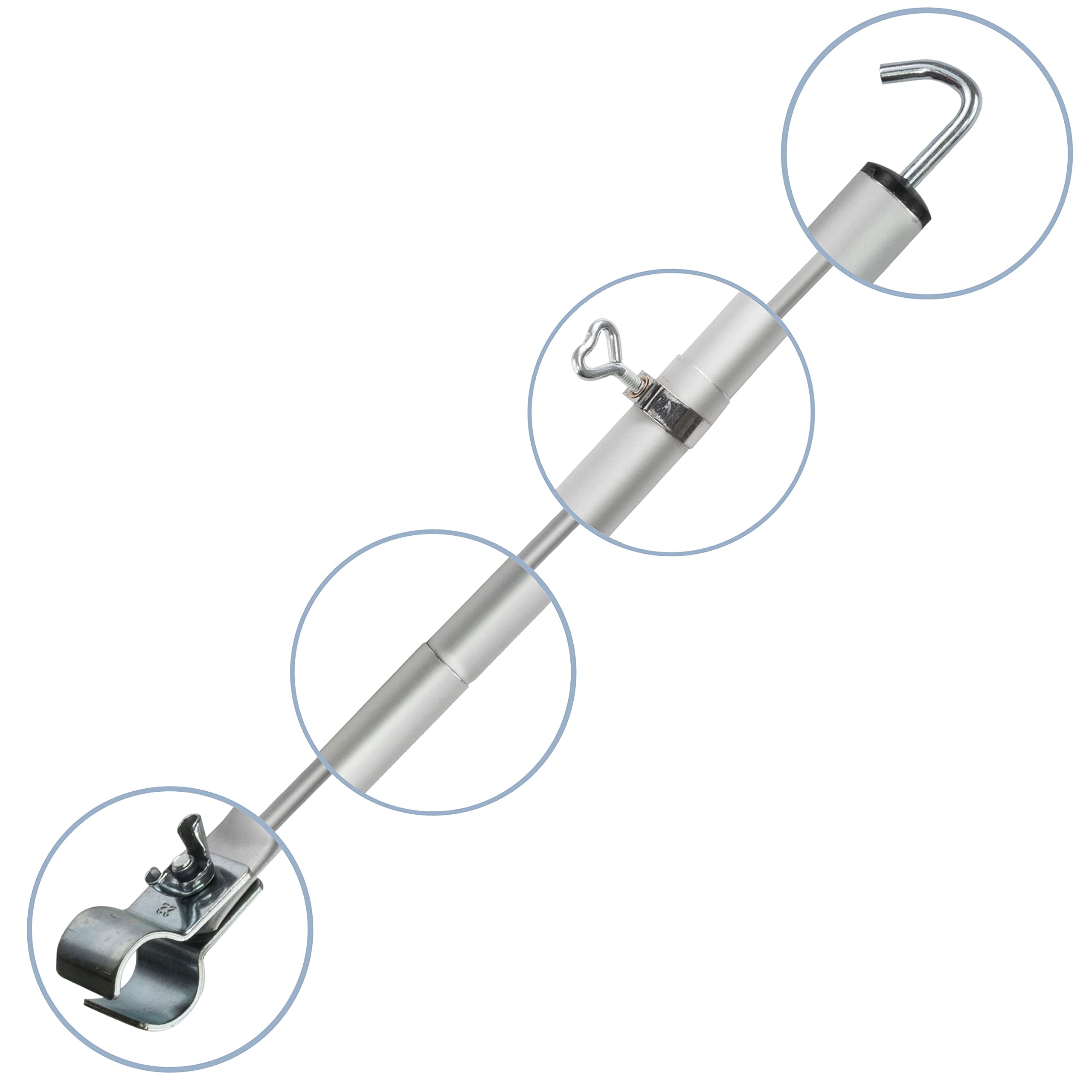 1 STÜCK - Aluminium Zeltstange - mit Klemme und Haken - teleskopierbar 210-290 cm -28/25 mm- 3 Teile - leicht stabil Ersatz Gestänge Zelt Vorzelt - Camping Teleskopstange Dachhakenstange Dachstange