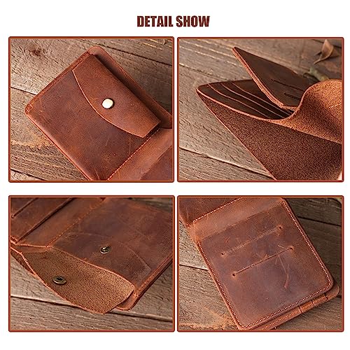 Mens Leather Trifold Wallet Crazy Horse Leather Coin Pouch Leather Money Clip Vintage Money Pouch for Men (Dark brown)3