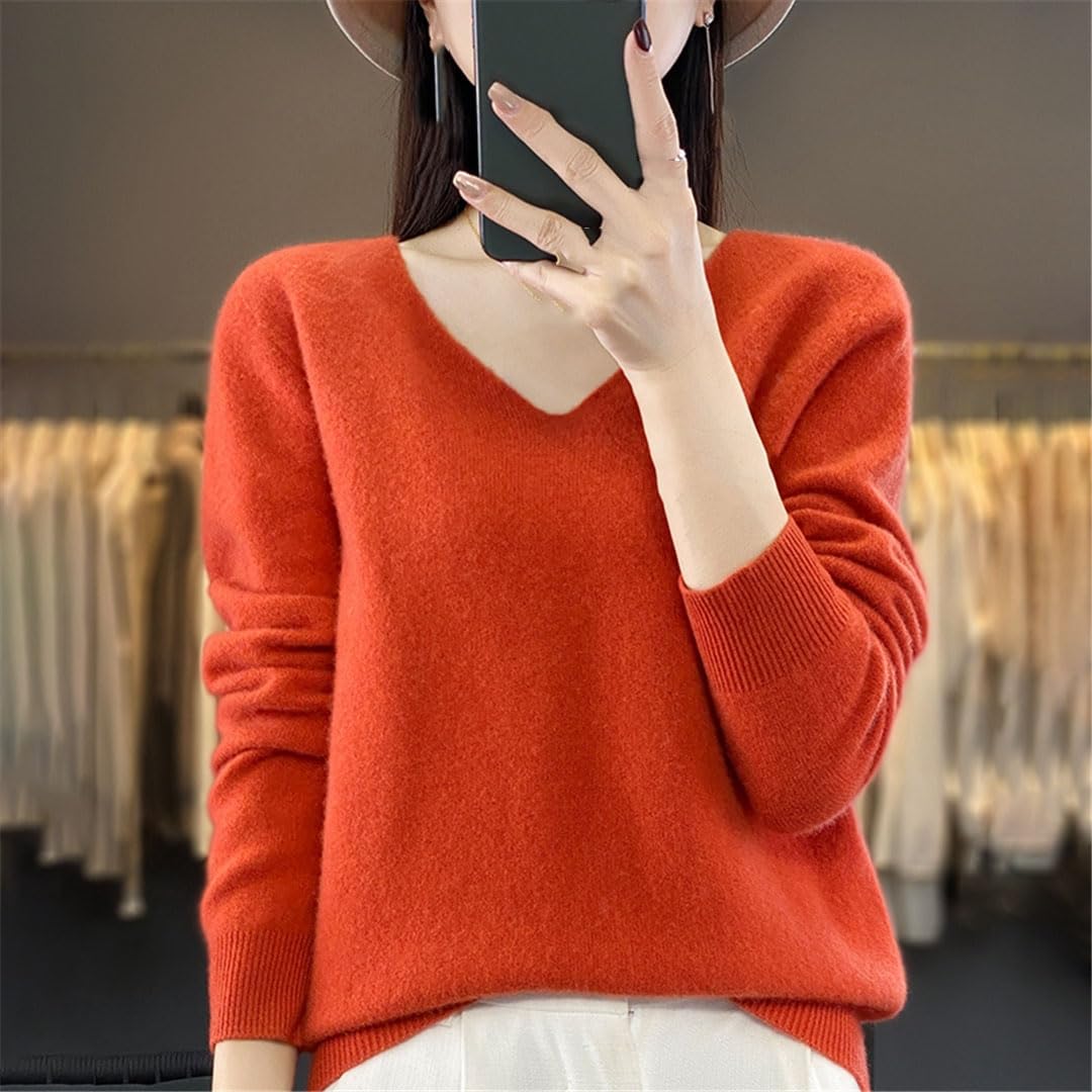 Maglione da donna in lana con scollo a V lavorato a maglia pullover basic casual slim manica lunga