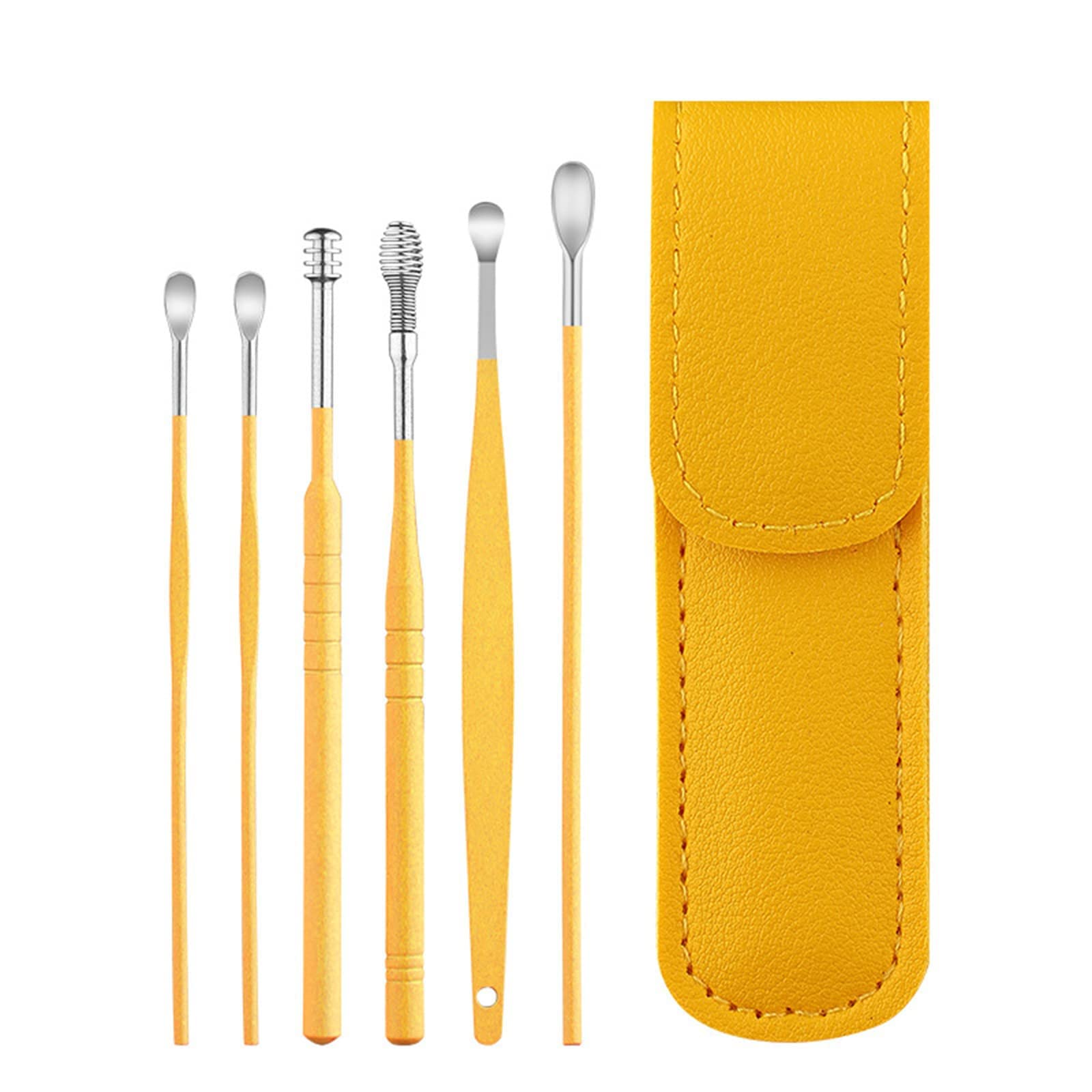 Pleteffect Ear Cleaner, The Most Professional Ear Cleaning Master in 2023—Earwax Cleaner Tool Set, Ear Cleaner Earwax Removal Tool with Portable Keychain PU Leather Case (Yellow)