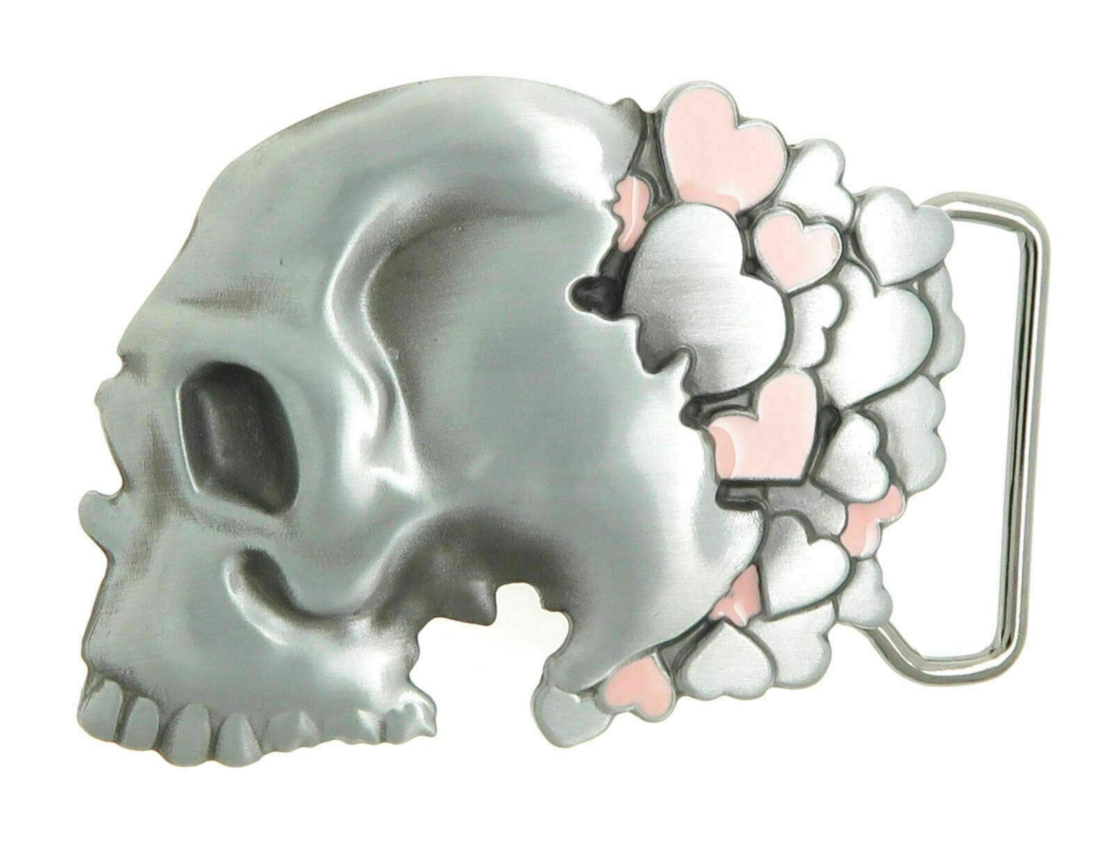 Skull With Pink Hearts Metal Belt Buckle (Make Your Own Design With Pictures)