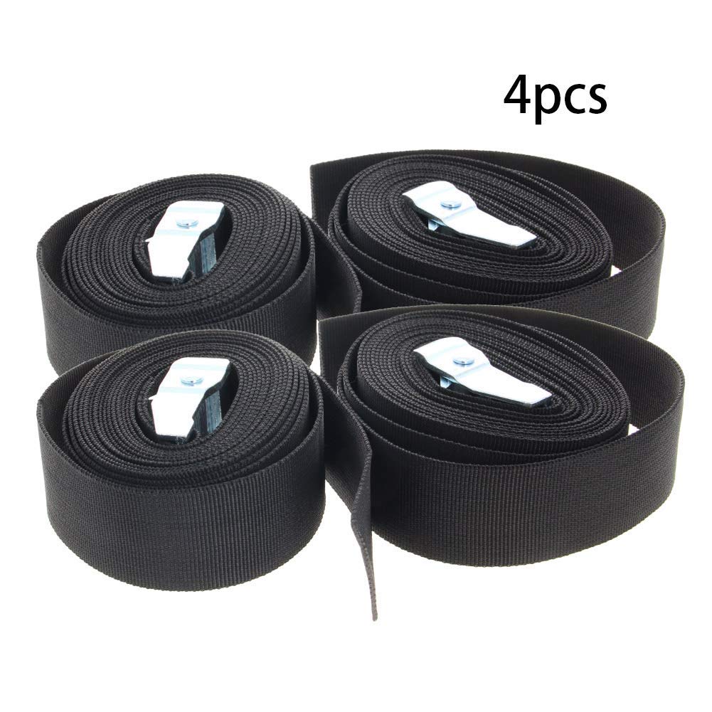 MroMax Correa de amarre con hebilla de leva, 4 m x 3,8 cm, 150 kg, polipropileno para mudanza, color negro, 4 unidades
