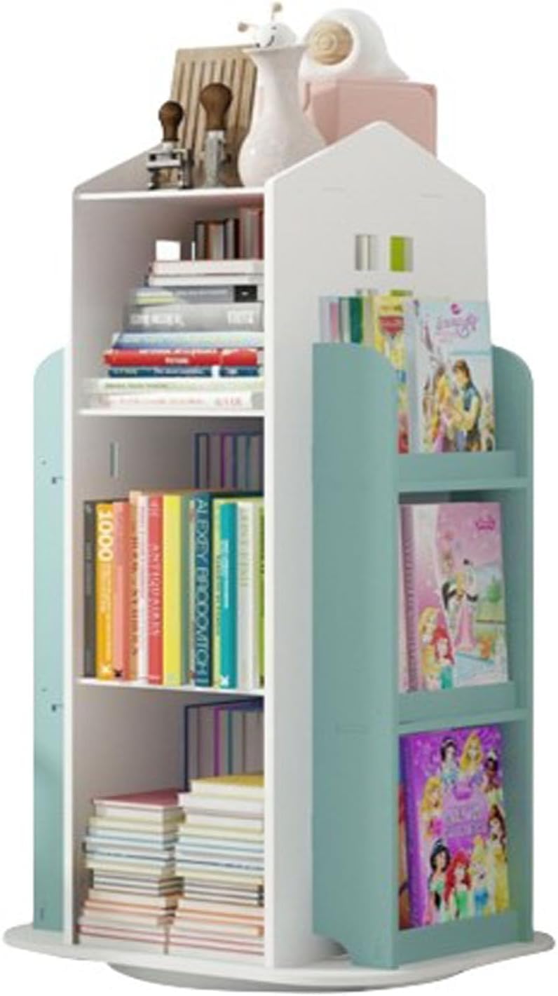 Estantería de pie azul pequeña de 4 niveles para álbumes de fotos y hogar