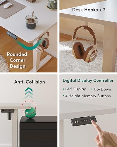 Miniatura 27 de FEZIBO - Escritorio eléctrico ajustable para trabajar sentado o de pie, 40 x 24 pulgadas, para oficina en casa, escritorio ergonómico para Negro