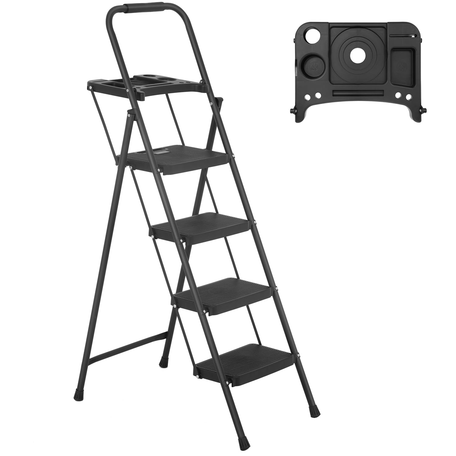 PayLessHere Step Ladder, Folding Step Stool with Wide Anti-Slip Pedal, Lightweight, Portable Steel Step Stool, Perfect for Kitchen Household, Indoor and Outdoor, Sturdy Steel Ladder (4-Step)