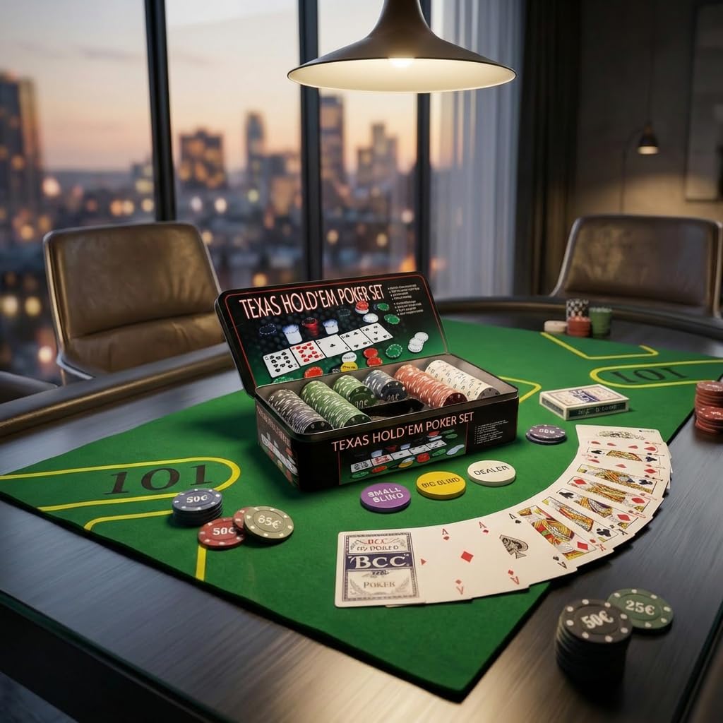 EUROXANTY Jeu de Poker | Kit avec Cartes, Jetons, Boutons, et Tapis pour Blackjack, Poker, Manille Jeux de Société