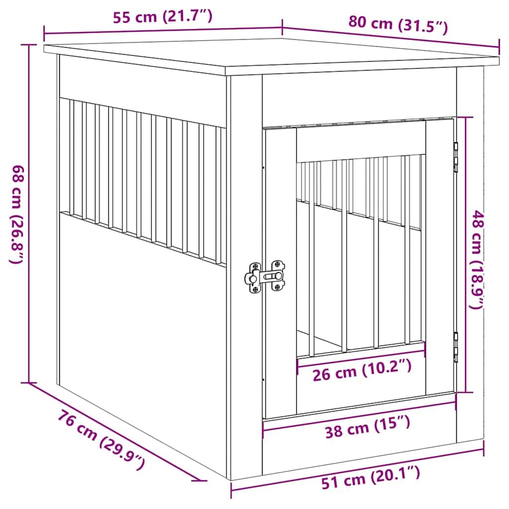 vidaXL Jaula para Perros Madera de ingeniería Madera Vieja 55x80x68 cm, caseta para Perros, Refugio para Perros, Jaula para Mascotas, Perrera