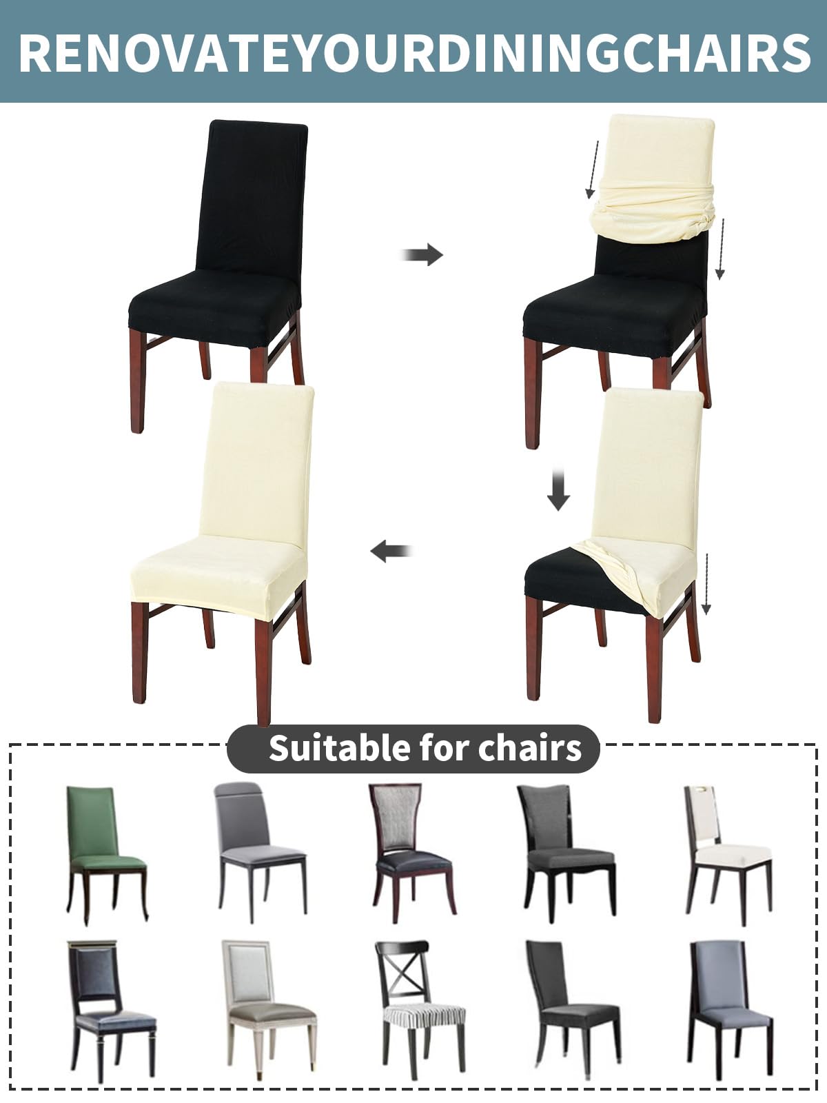 LANSHENG Stuhlhussen 6er Set, Universelle Abnehmbare Waschbar Samt Stuhlhussen, Universale Stretch Esszimmerstühle Stuhlbezug für Küche, Restaurant (Beige, 6er Set)
