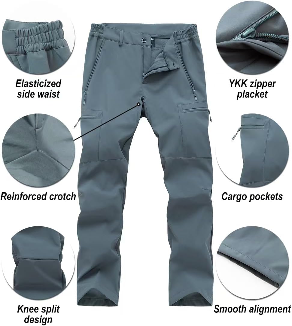 GASH HAO Mens Waterproof Ski Snow Pants Hiking Softshell Cargo Fleece Lined Warm Insulated Outdoor Fishing Pants - Image 5