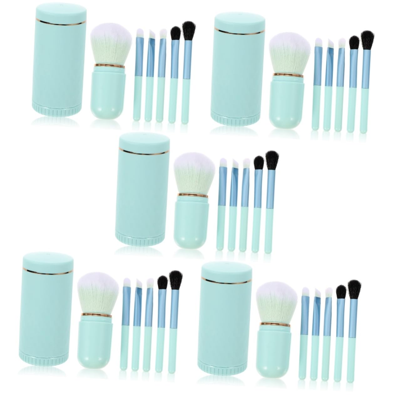 Healeved 5ensembles Set De Pinceaux De Maquillage Avec Miroir Portable De Pinceaux Fibres Synthétiques Pour Blush Et Maquillage Transparent Parfait Pour Voyage Et