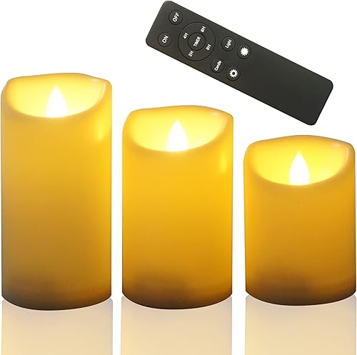 Velas parpadeantes sin llama con control remoto y temporizador, velas LED falsas eléctricas realistas que funcionan con pilas en blanco crema, velas