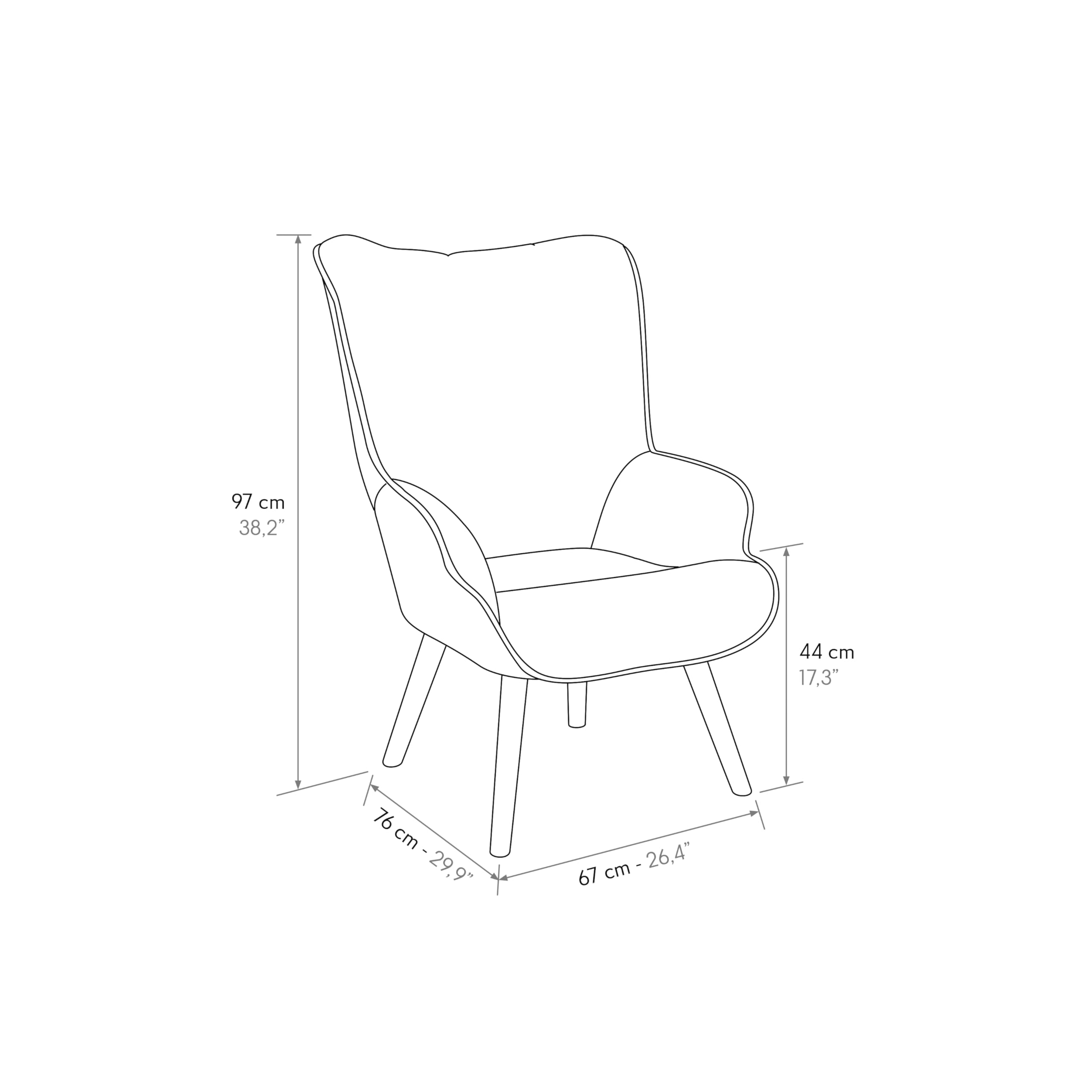 PAZZO DESIGN Sillón Armando, juego de 1, multicolor, tela, relajante, lectura, cómodo, patas de madera, con reposapiés, id_2126