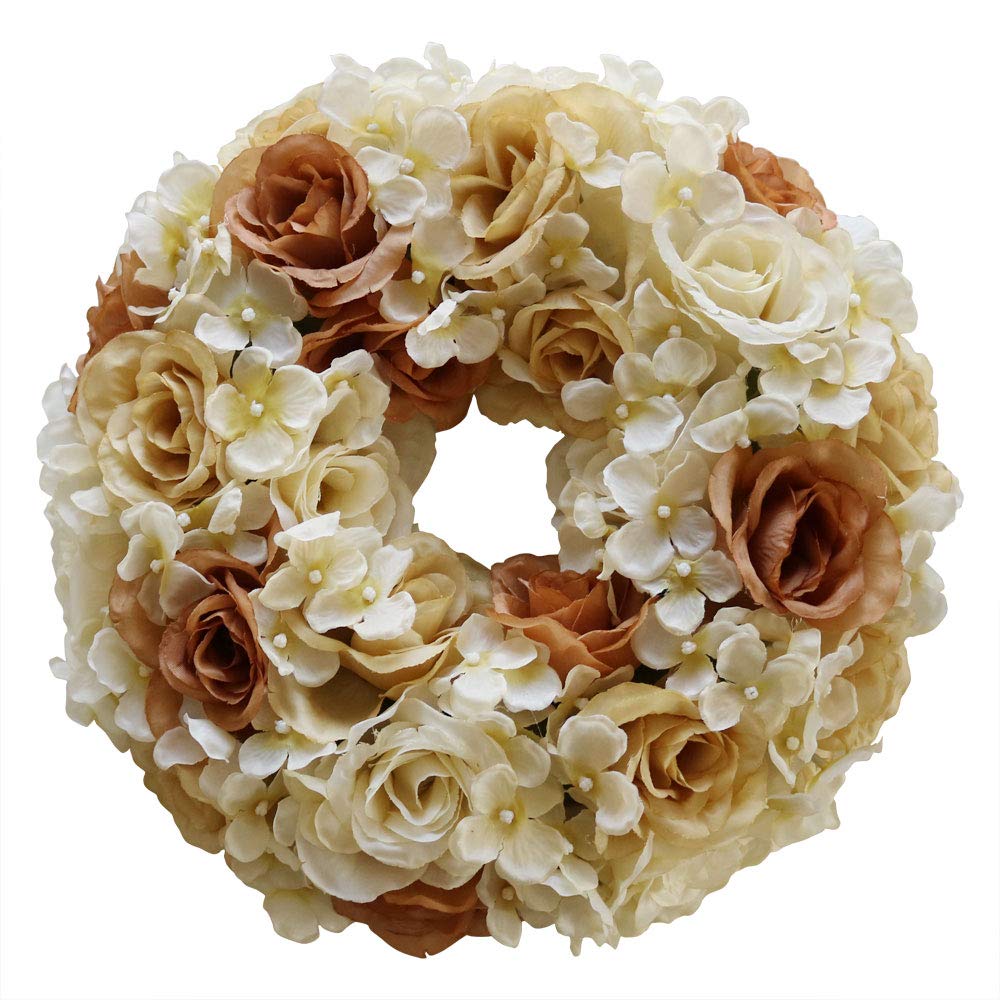 Amazon｜エルアーツ 造花 ローズミックスリース 直径28cm タン