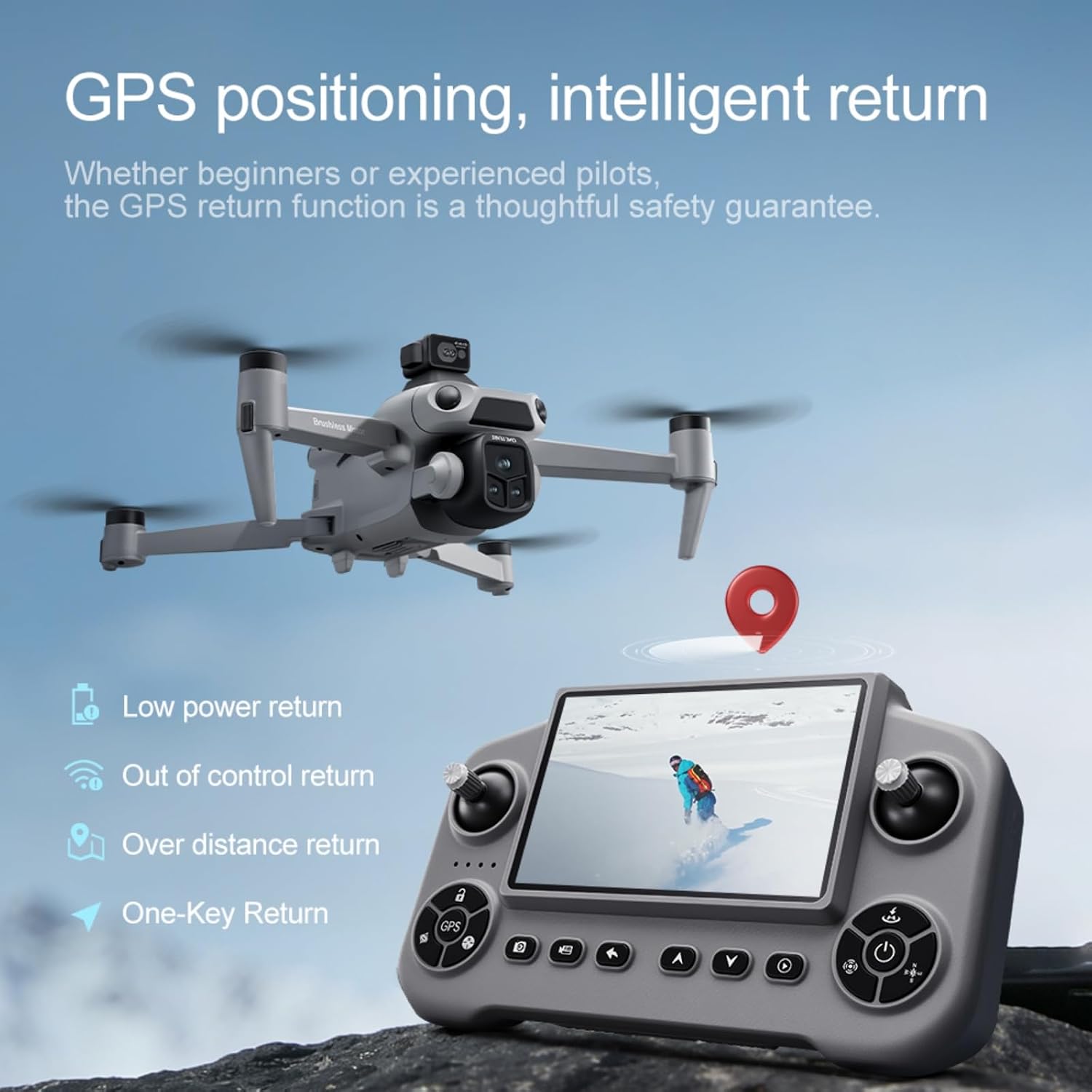 Drone with 8K Camera Drones for Adults,4.5-inch LCD High-definition Large Display Screen Remote Control Quadcopter,3 Batteries, 5G HD Brushless GPS Drone Auto Return, Obstacle Avoidance (GREY)