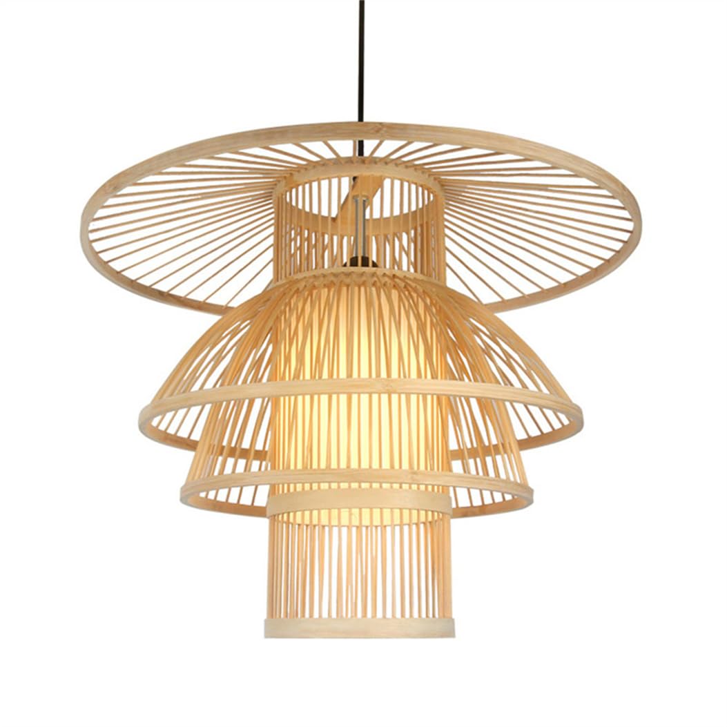SHUANGZ Tropical Southeast Asia Style Chandeliers Natural Bamboo Lamp Shade with Wooden Canopy Lantern Creative Decorative Living Room Chandelier for Farmhouse Barn Dining Room Kitchen
