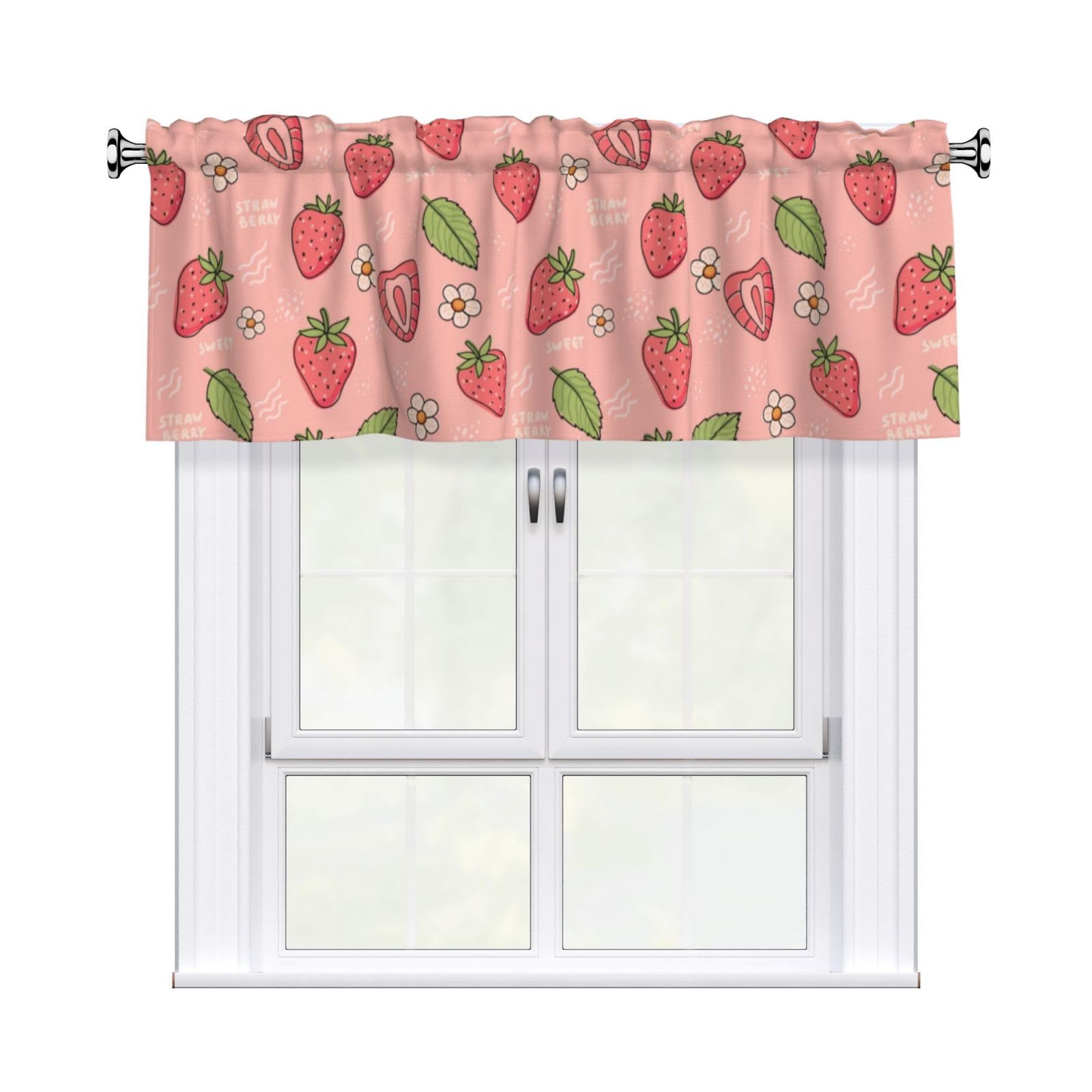 Noble Ren Pink Adorable Strawberries Short Curtain Valance 54x18in For Kitchen Bathroom Cafe Living Room Decoration