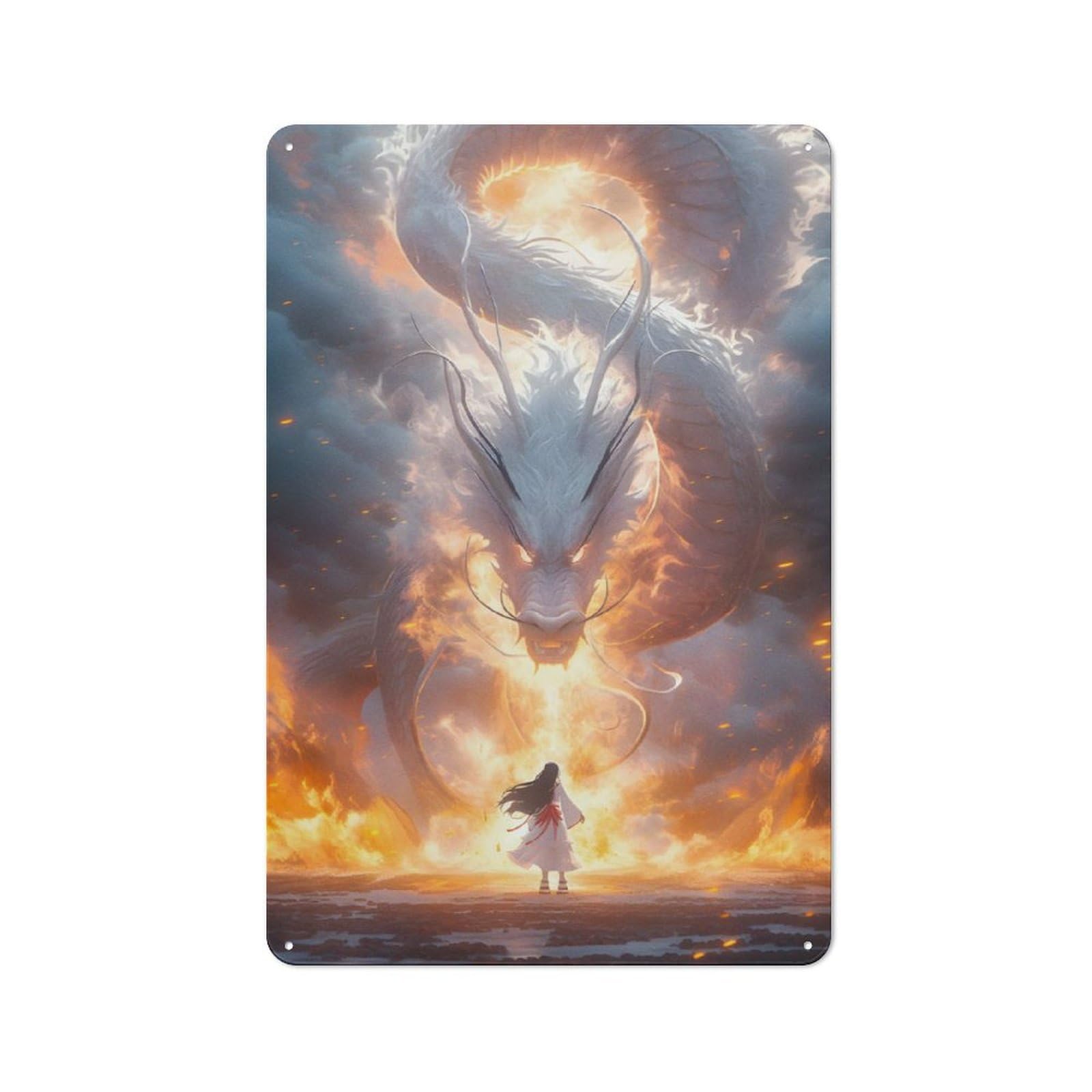 Junmoney Girls And White Dragon Vintage Tin Sign 30X20cm With For Garage Wall, Suited To People Furnishing A Garage