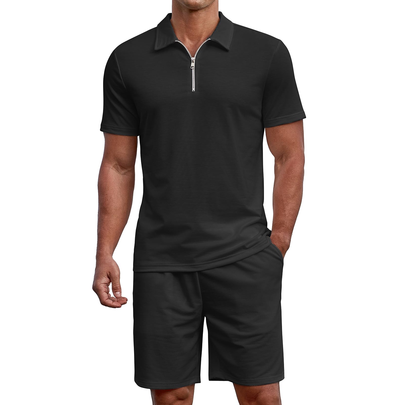 Uni Clau Mens Summer Track Suits 2 Piece Shorts Sets Short Sleeve Sweatsuit Outfits Zip Golf Casual Polo Shirts and Shorts