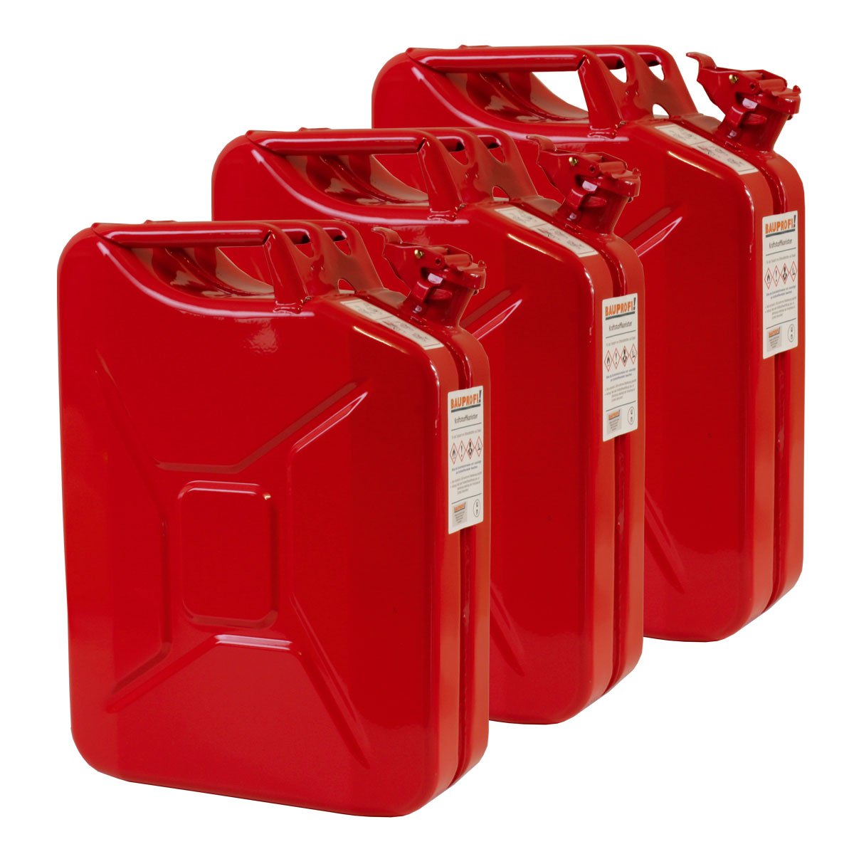3x 20 Liter Benzinkanister Metall GGVS mit Sicherungsstift rot Blech 3er Set