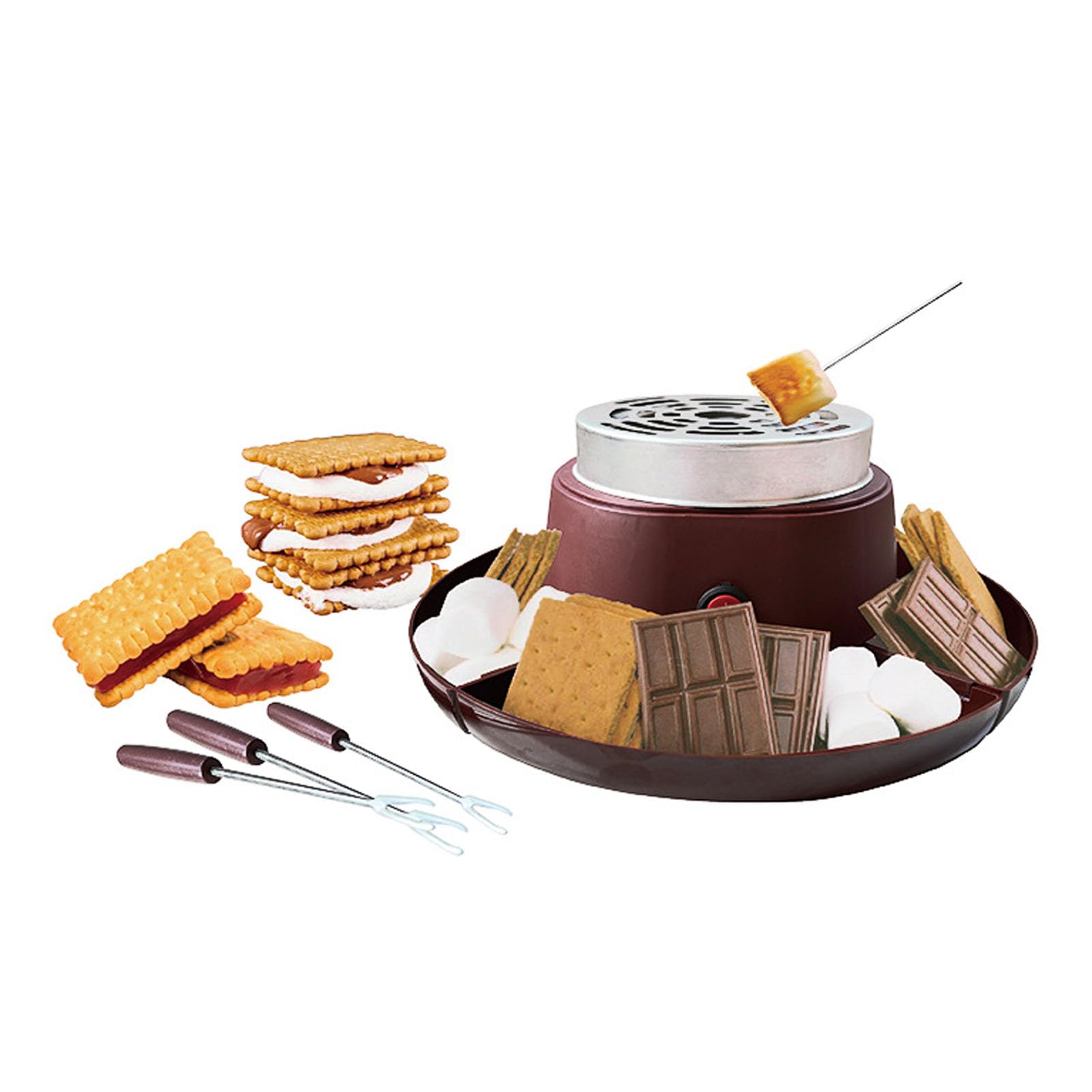 Greensen 2 in 1 Elektrischer Smores Maker Tisch Röster Schokoladenfondue Topf 4 Röstgabeln EU-Stecker 220 V