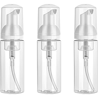 Pack of 3 Foam Dispensers Travel Size Clear Empty Bottle Foam Soap Dispenser Empty 50 ml Clear Foaming Plastic Pump Bottle Foam Pump Bottle Refillable Container Small for Cosmetics Travel