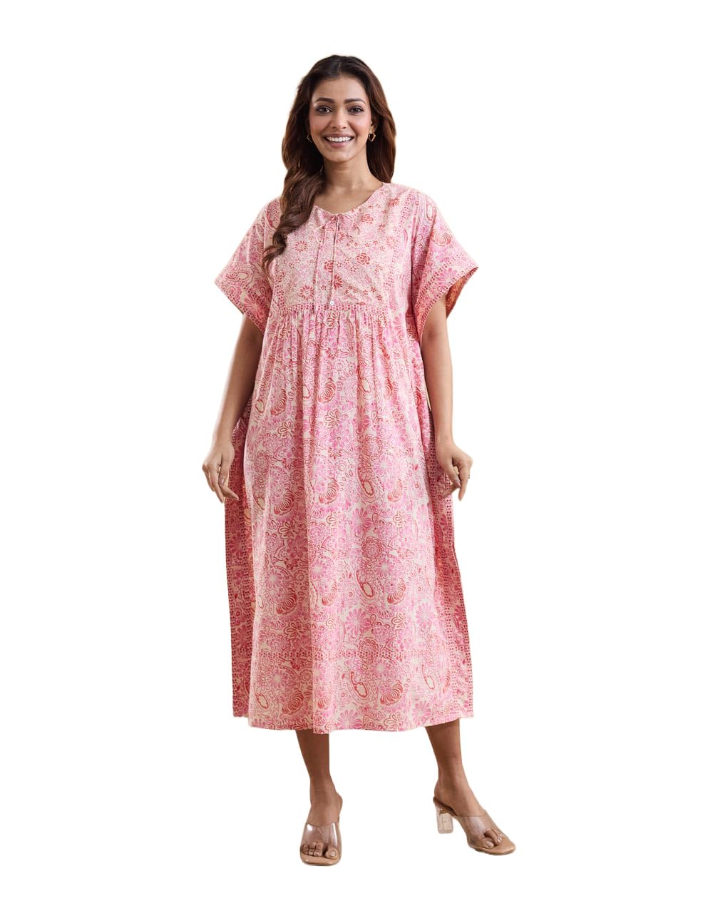 fabindia White Cotton Hand Block Printed Kaftan-picture-12