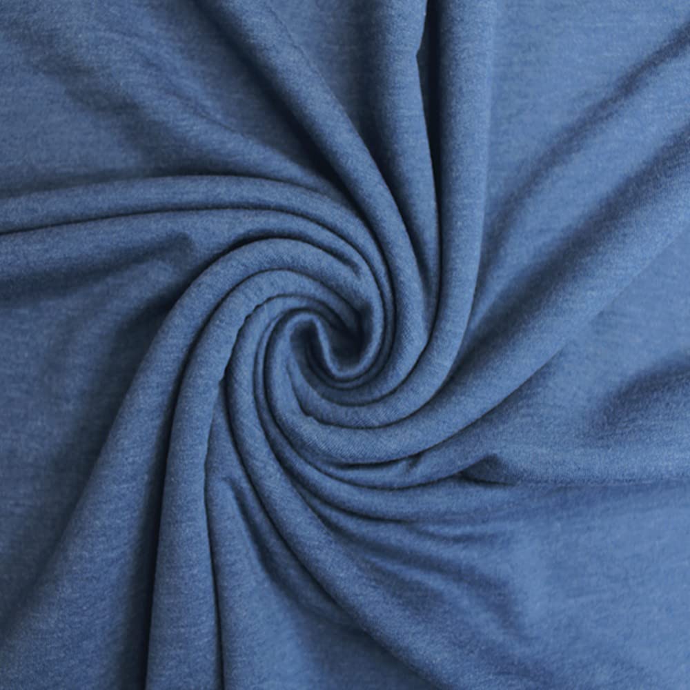 French Terry Loopback Cotton Jersey Fabric Solid Plain Coloured - per metre (Blue)