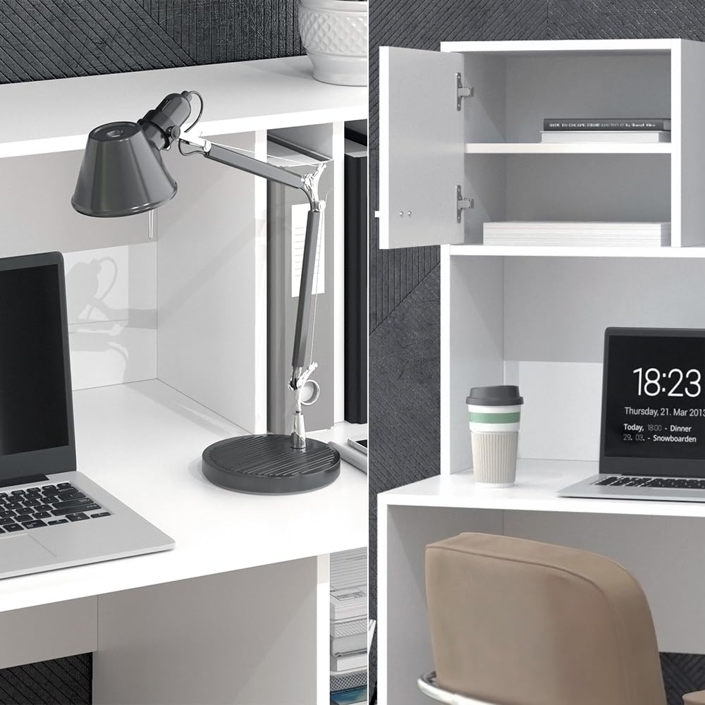 Vicco Bureau Alwin, Blanc, 115x55cm | avec 2 portes, convient à une utilisation comme poste de travail avec surfaces de rangement