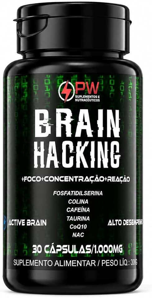 Brain Hacking Nootropic Clareza Mental, Foco e Concentração, Performance Cognitiva | Fosfatidilserina, Taurina, Cafeína, CoQ10 e Complexo B | 30 Cápsulas (1 Pote)