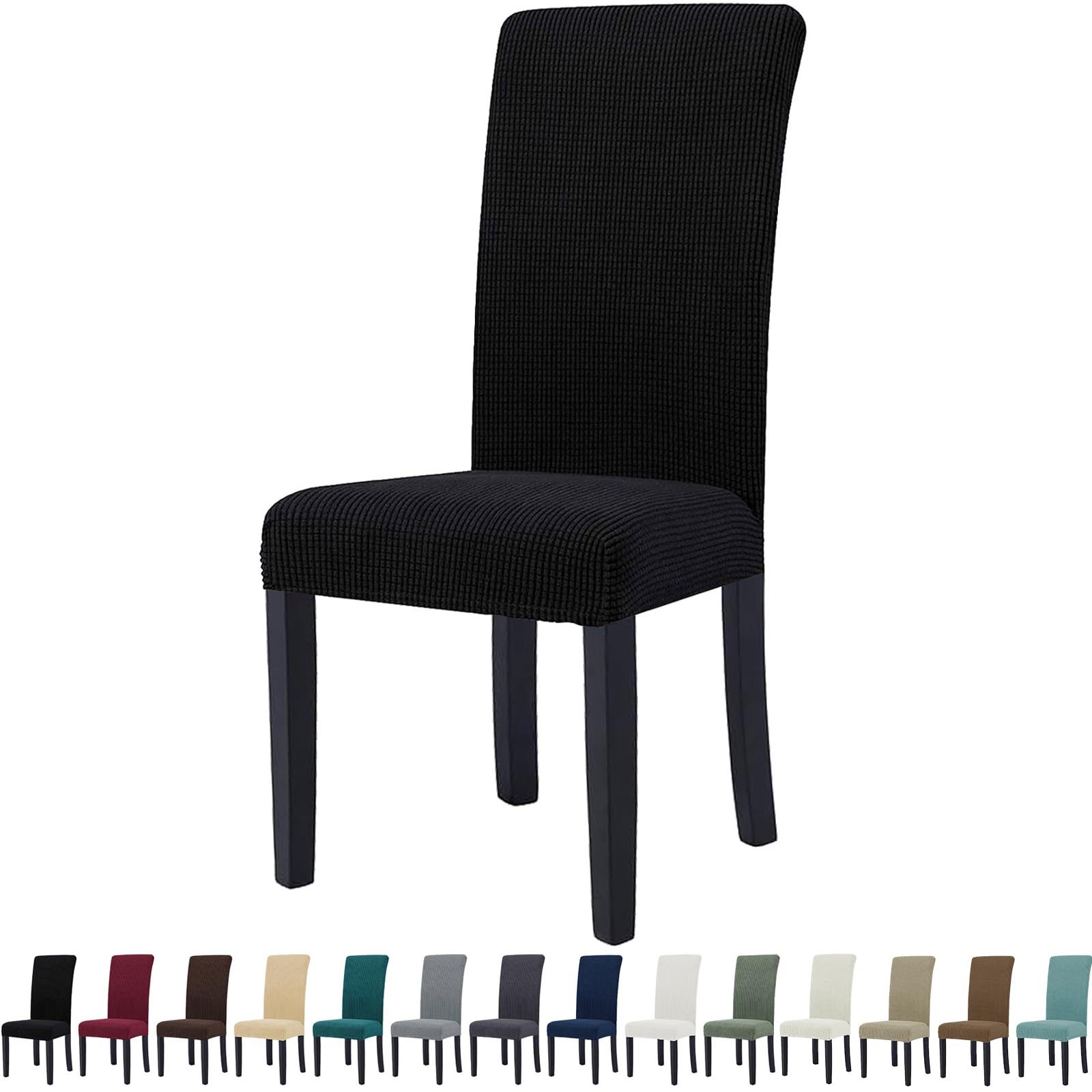 YSTELLAA Fundas Sillas De Comedor Pack 4, Fundas Sillas Ajustables, Funda Sillas Comedor Lavables, Funda para Sillas Elástica, Fundas para Sillas Suave, Forros para Sillas De Comedor, Negro
