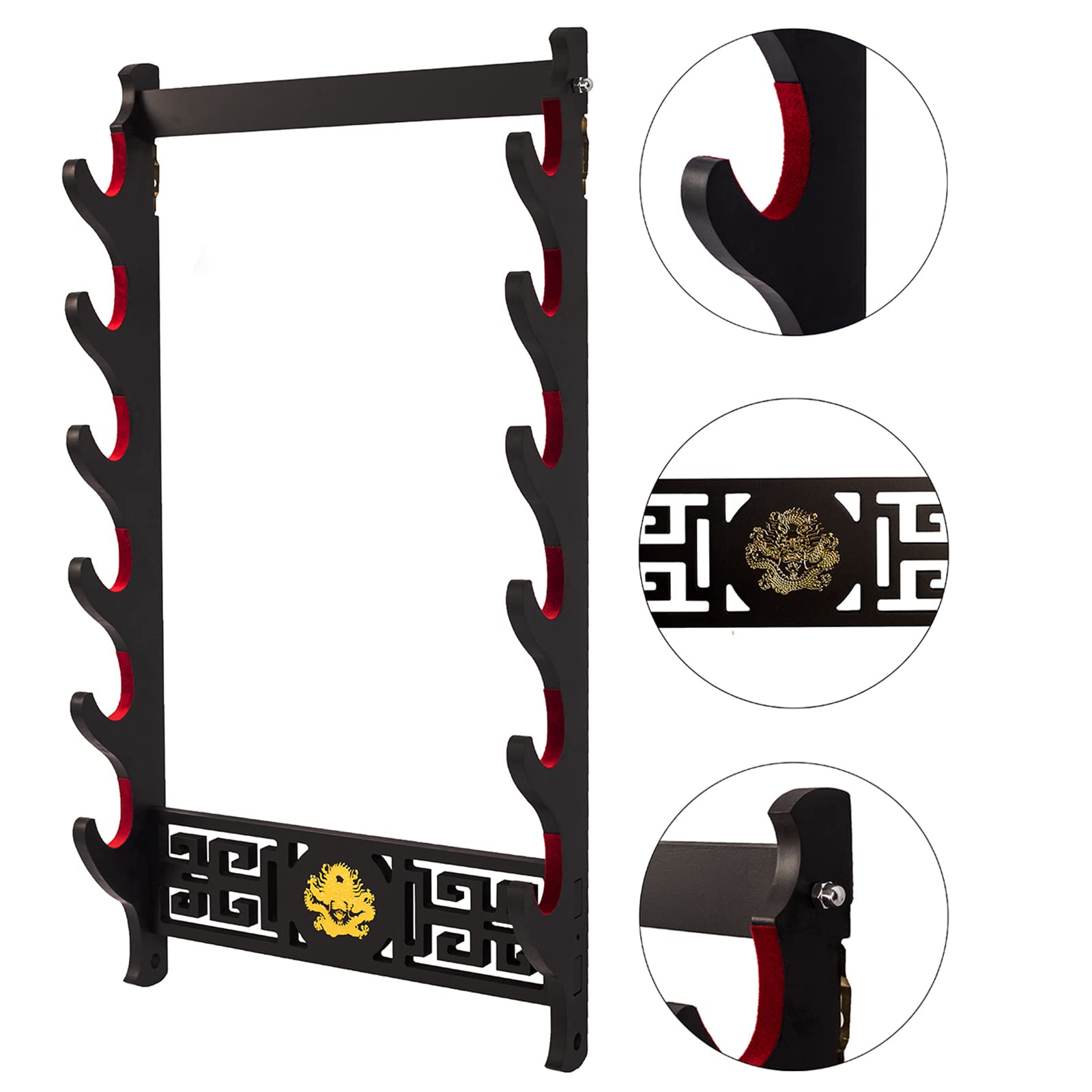 Porta spada Katana staffa da parete Samurai Spada Telaio Display Frame Red Velluto China Drago Style (6 strati)