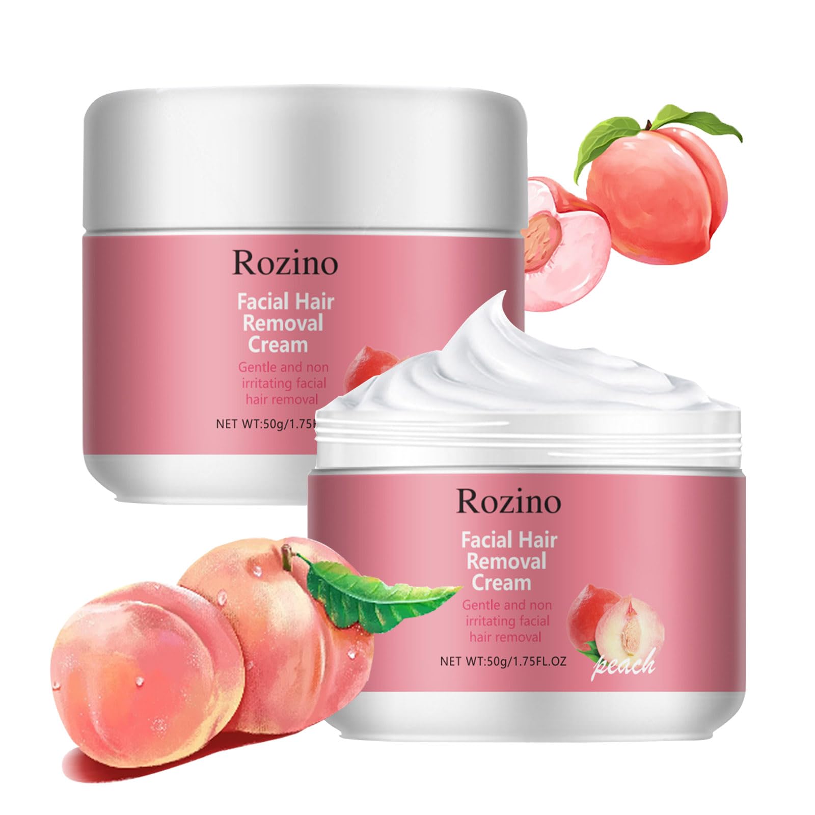 Facial Depilatory Cream, Peach Facial Hair Removal Cream for Upper Lip and Chin for Women, Womens Facial Hair Remover for Sensitive Skin, Gentle and Non-irritating (2PCS)