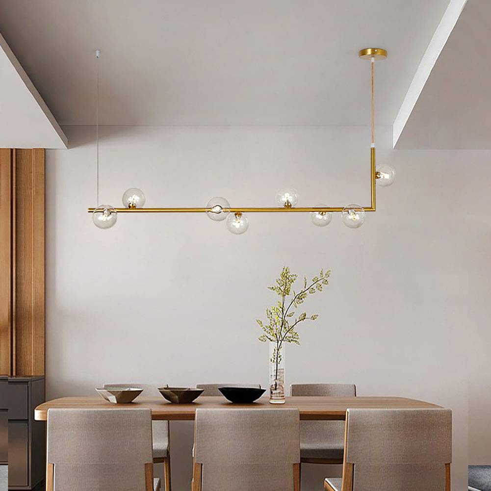 Żyrandol Podczas oświetlenia, regulowana geometryczna liniowa lampa sufitowa LED, współczesna minimalistyczna wyspa kuchenna G9 podczas oświetlenia - galwanizacja złota 120 x 28 cm rubin