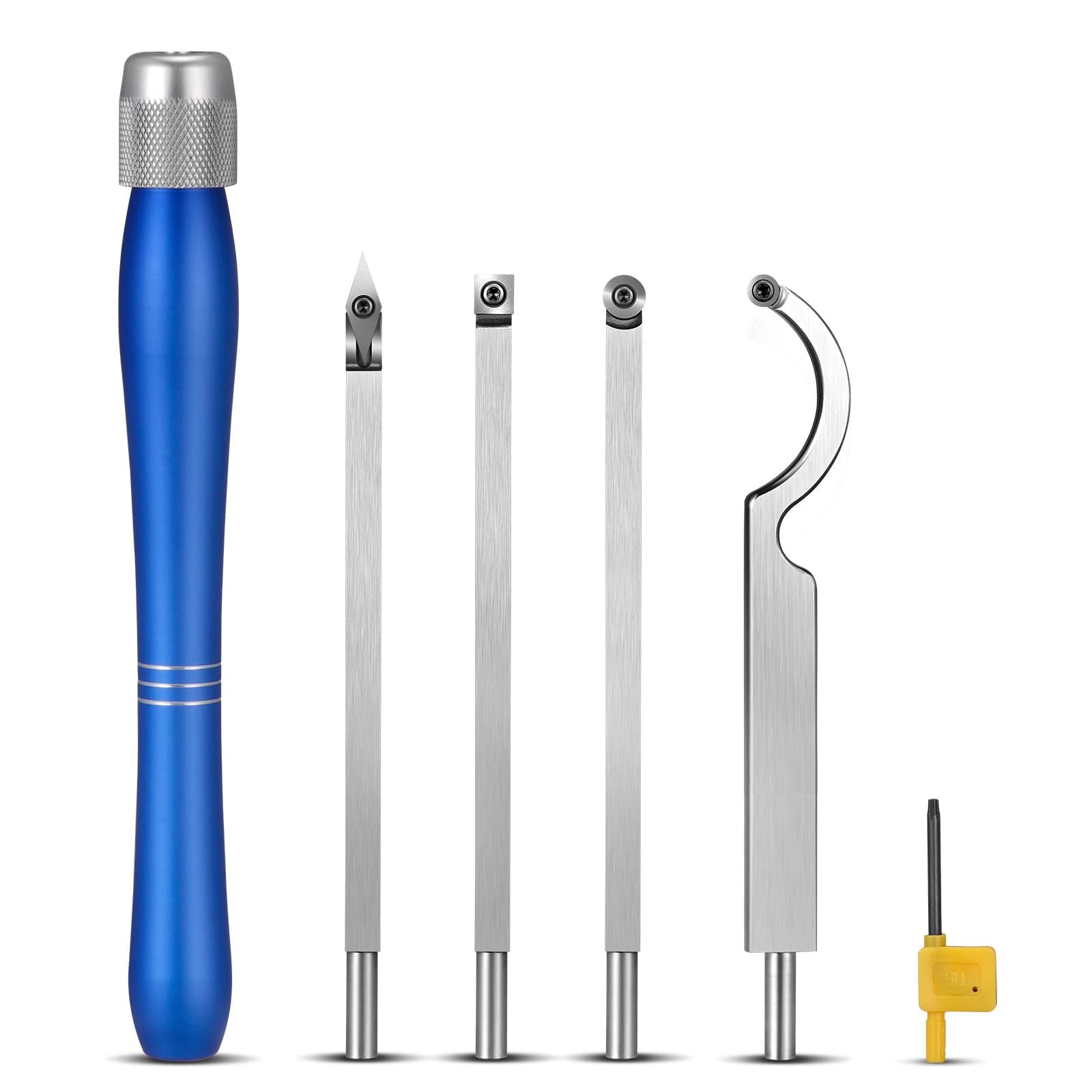 Drechseleisen Set 4-Teiliges Hartmetall Drechselwerkzeuge mit Aufbewahrungsbox aus Aluminium Blau KZLS-01