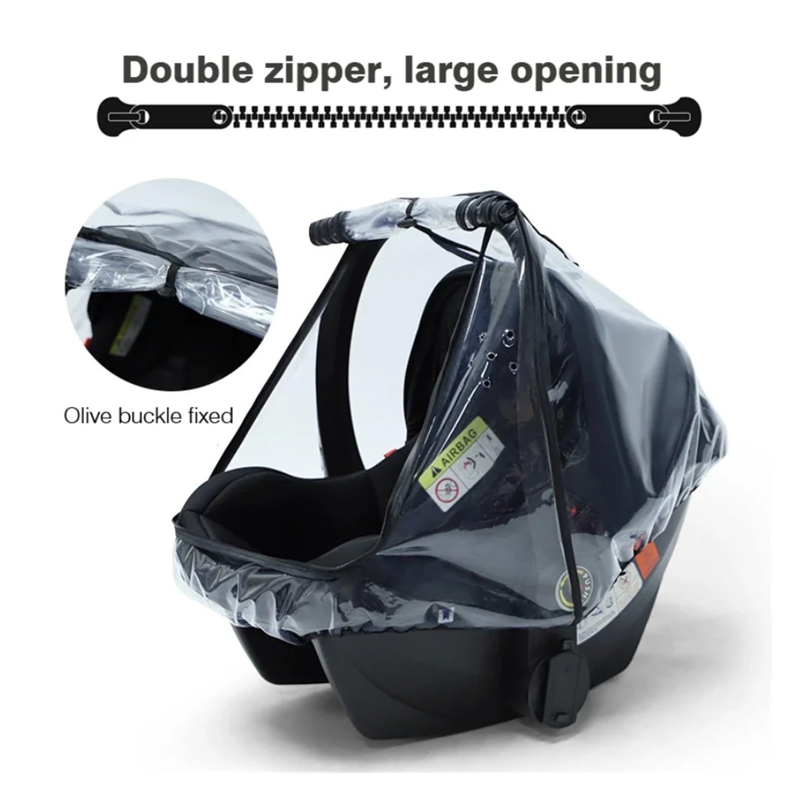Habillage Pluie pour Poussette Housse de protection contre la pluie for siège de sécurité for enfant Housse de protection transparente en EVA for poussette Housse anti-poussière à double fermeture écl