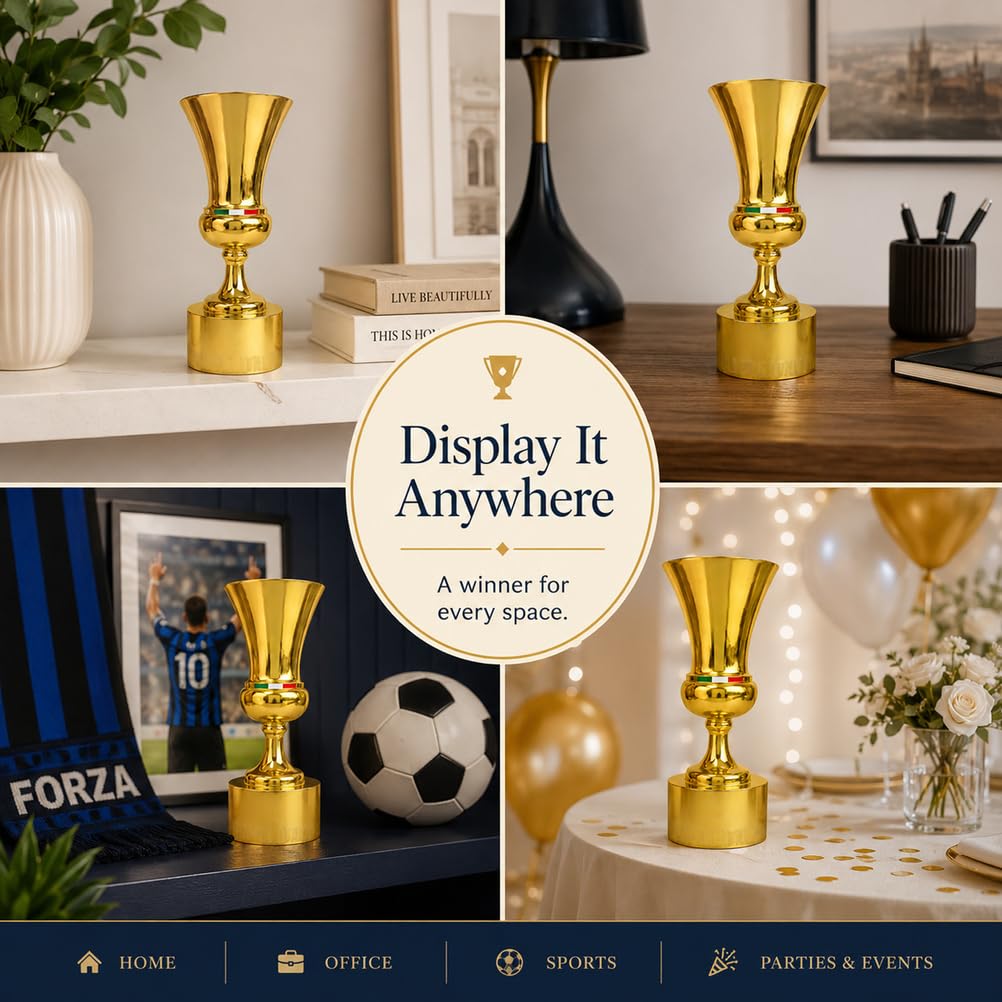Coppa Italia Pokal Replik, Goldener Italienischer Fußballpokal aus Harz, Siegerpokal für Fans, Sammler, Club, Zuhause Büro Deko