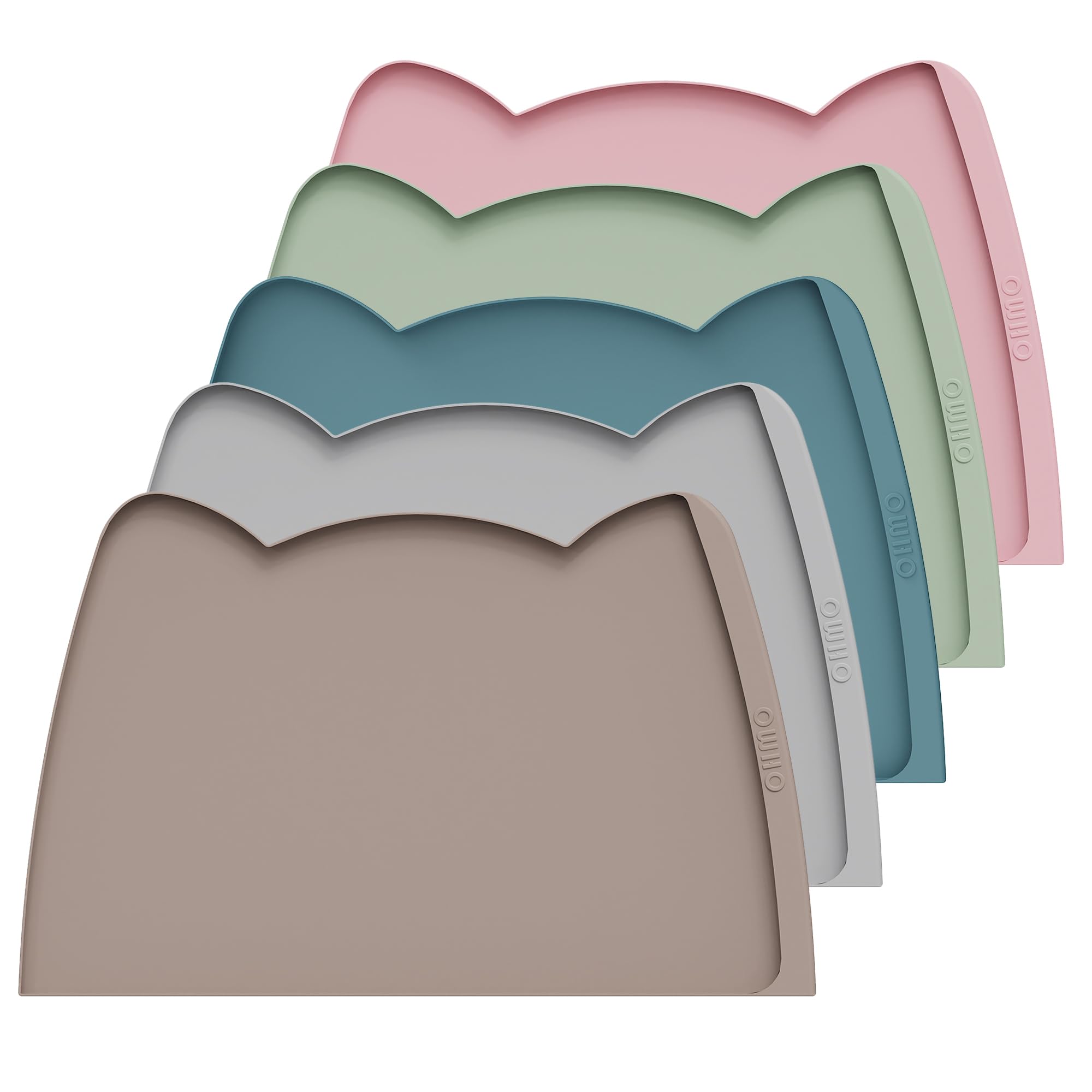 OHMO Dog Food Mat(Beige, 24 * 15'') w/Residue Collection Pocket Silicone Pet Feeding Mat for Floor High Edges Anti Spills Waterproof Cat Water Bowl