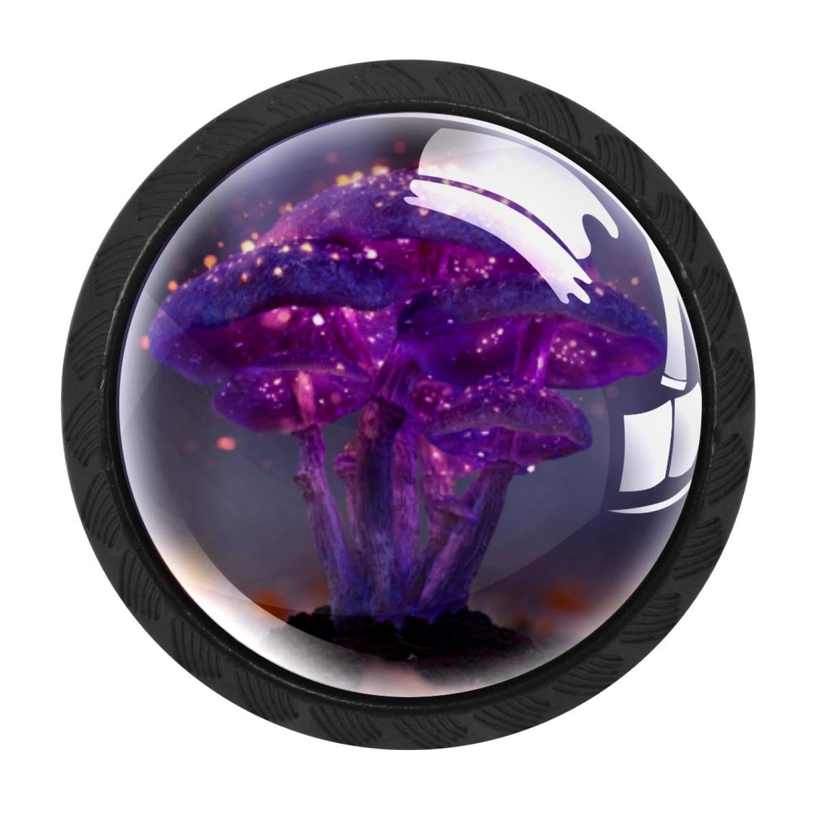 CHENZZZZ 4 PCS Purple Glowing Mushroom (1) Crystal Glass Cabinet Knob Drawer Pull Handle for Kitchen Cupboard Dresser Wardrobe etc
