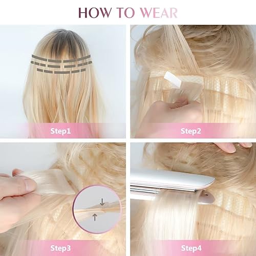 Miniatura 4 de Extensiones adhesivas de cabello humano de 22 pulgadas, 20 unidades, 1.76 onzas, color 1 negro azabache