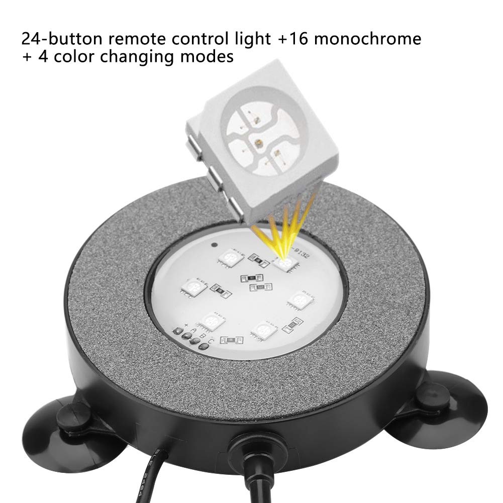 Tnfeeon LED Aquarium Air Stone, RGB Farbwechsel Unterwasser Beleuchtung mit Fernbedienung, Sauerstoff Blasenstein & Dekolampe mit Saugnapf für Fischteich und Aquarium