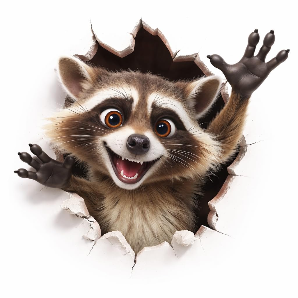 Photo 1 of 1 PCS Cute Raccoon Sticker for Bathroom Toilet Lid Wall Decals 11.4x11In