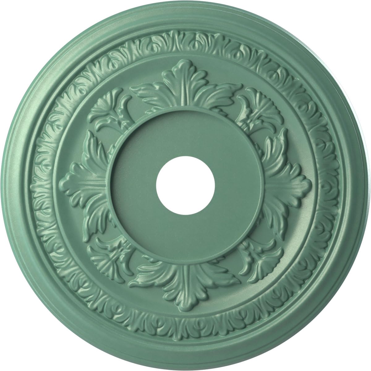 Ekena Millwork CMP22BAFSM Baltimore Thermoformed PVC Ceiling Medallion (Fits Canopies up to 7 3/4"), 22"OD x 3 1/2"ID x 1"P, Universal Pearl Metallic Sea Mist