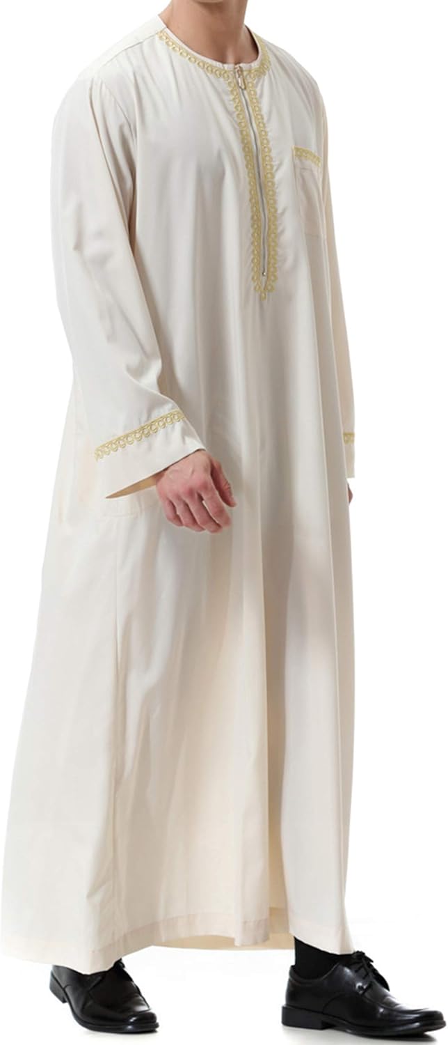 Islamic Mens Clothing Kaftan Maxi-Muslim Male Shirt Long Sleeve Abaya Dubai Cotton… - Image 7